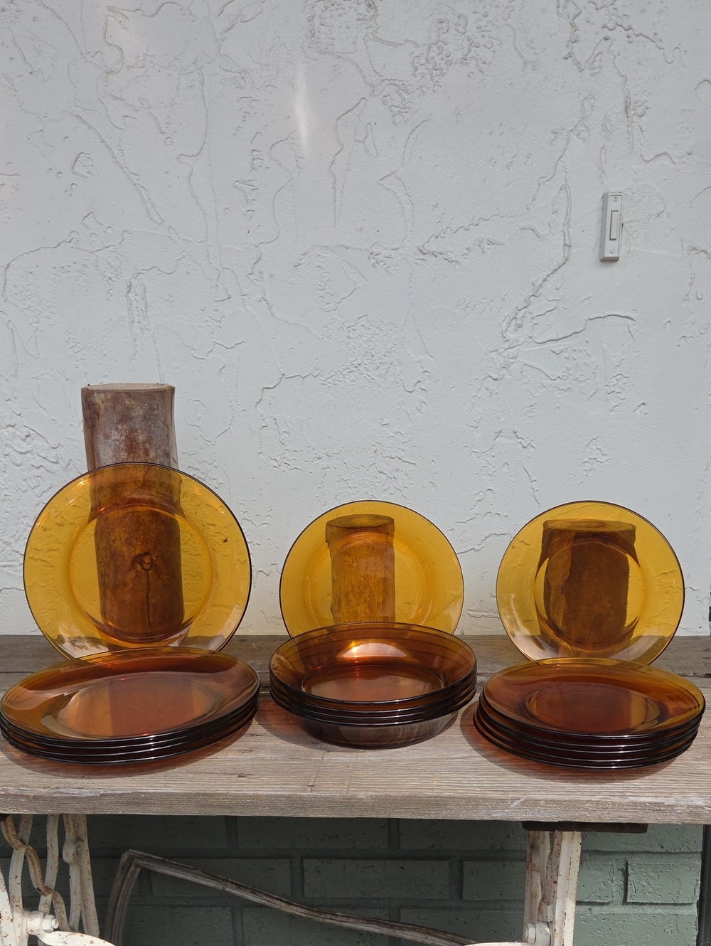 Vintage 15 Piece Duralex French Amber Glass Plate And Bowl Set